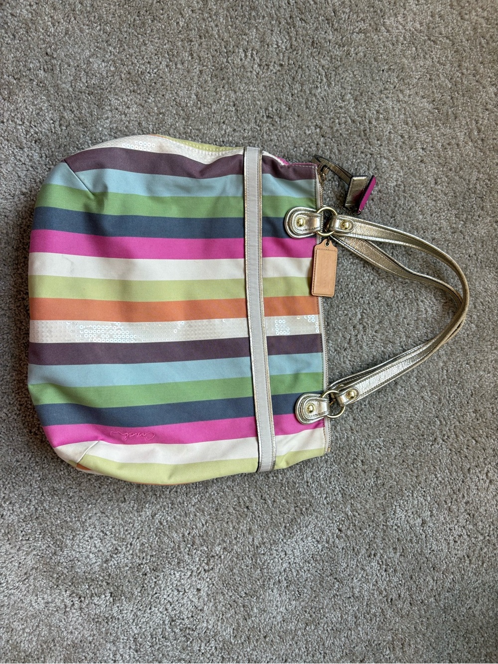 Coach Poppy Legacy Stripe Tote - Gem